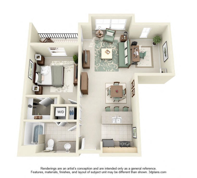 Floor plan for 1 bed, 1 bath, 785 sqft
